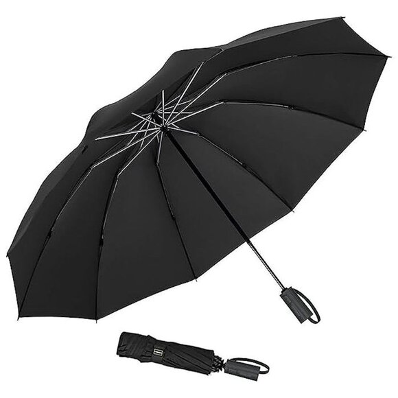 Compact Reverse Folding Umbrella Auto Windproof Travel Umbrella U2.1 Black - Picture 1 of 6